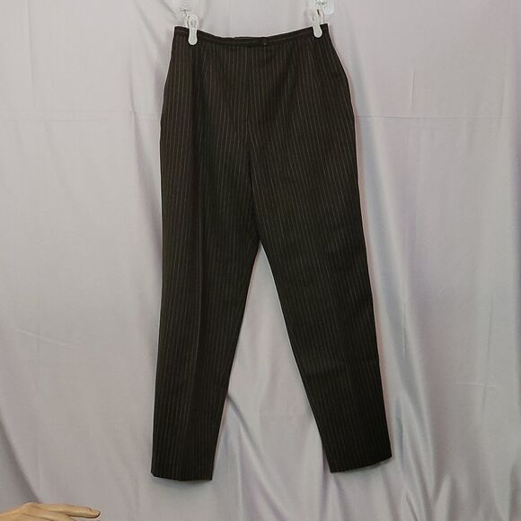 HARVE BENARD, WOMEN'S GREEN AND GOLD PINSTRIPE DRESS PANTS, SIZE 12, LIKE NEW - Picture 1 of 9